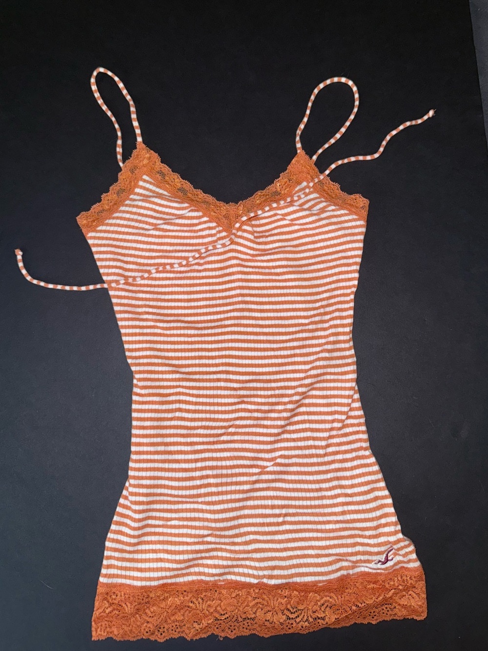 Vintage Hollister Y2K Orange Striped Lace Cami Top